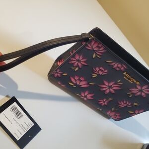 Kate Spade Black Wristlet with Pink Floral Print